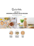Sur La Table set of 4 wooden utensils with holder (British brand)