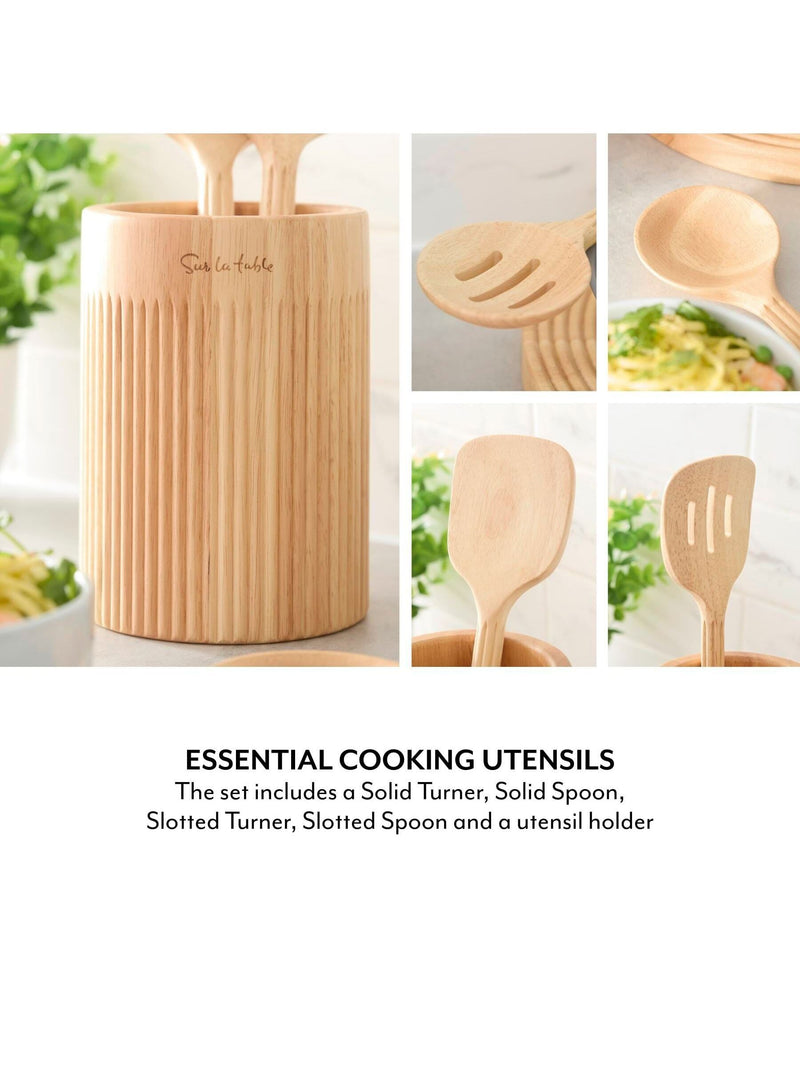 Sur La Table set of 4 wooden utensils with holder (British brand)