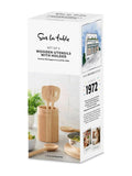 Sur La Table Natural Wood Set of 4 Wooden Utensils with Holder