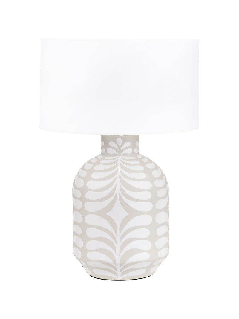 Ceramic table lamp in grey and white with Tania pattern - British product