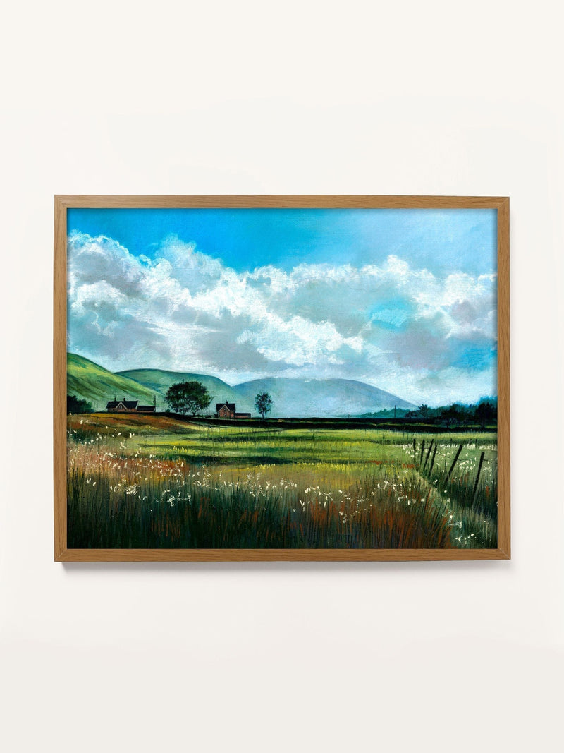 Laura Ashley blue countryside scene small wall art frame, UK version