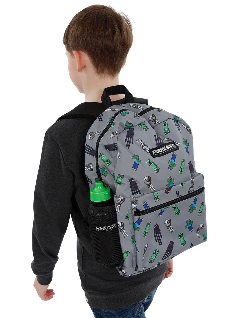 Minecraft grey backpack set lunch bag water bottle, UK version