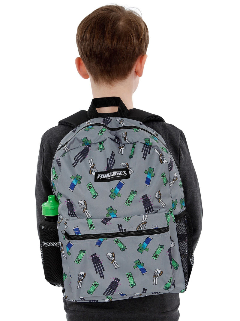 Minecraft grey backpack set lunch bag water bottle, UK version