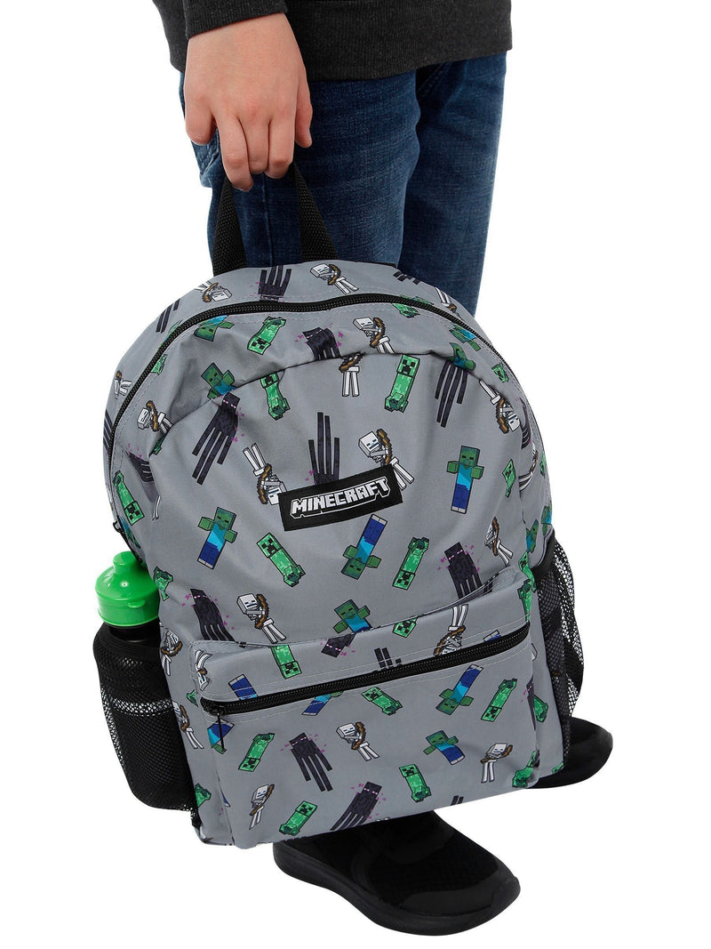 Minecraft grey backpack set lunch bag water bottle, UK version