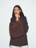 N.Premium chocolate brown suede bucket bag - British product
