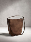 N.Premium chocolate brown suede bucket bag - British product