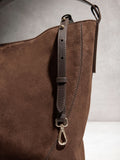 N.Premium chocolate brown suede bucket bag - British product