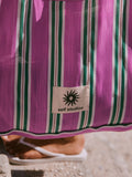 self. pink and green stripe tote bag, UK version