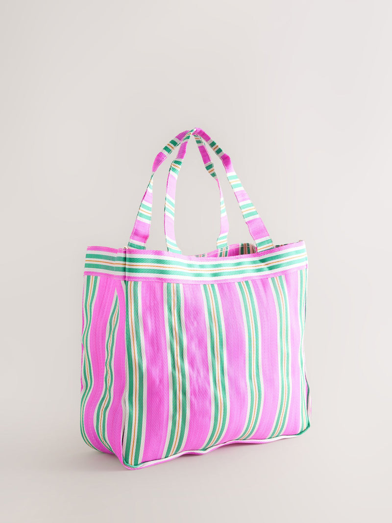 self. pink and green stripe tote bag, UK version
