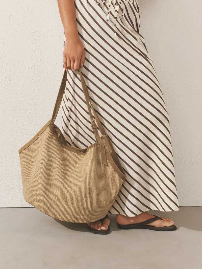natural jute shoulder bag with leather trim 32cm - British product