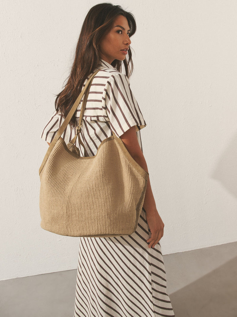 natural jute shoulder bag with leather trim 32cm - British product