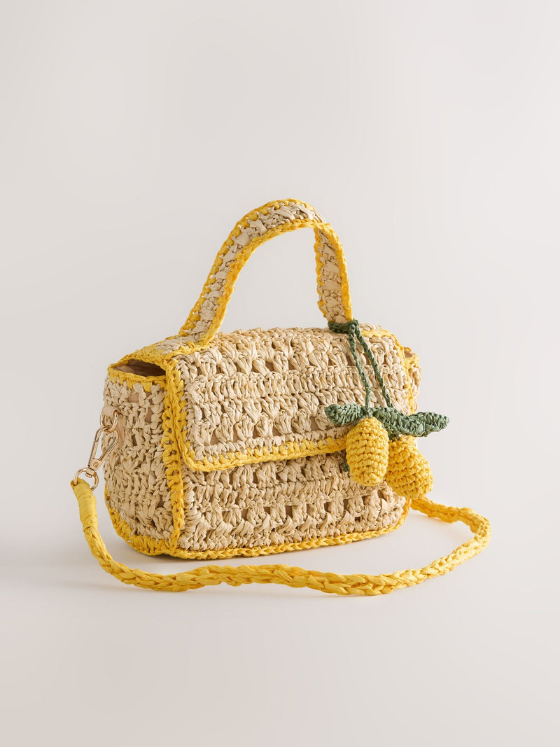 Raffia lemon charm cross-body bag 13cm - British product