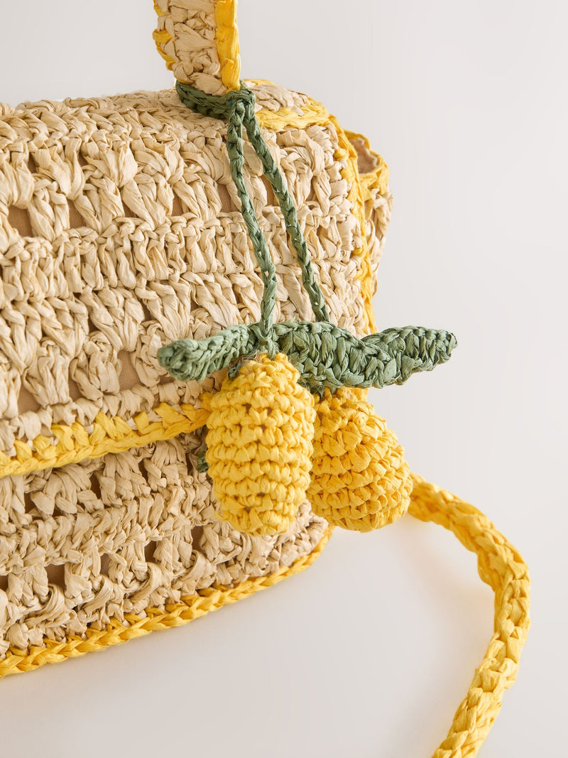 Raffia lemon charm cross-body bag 13cm - British product