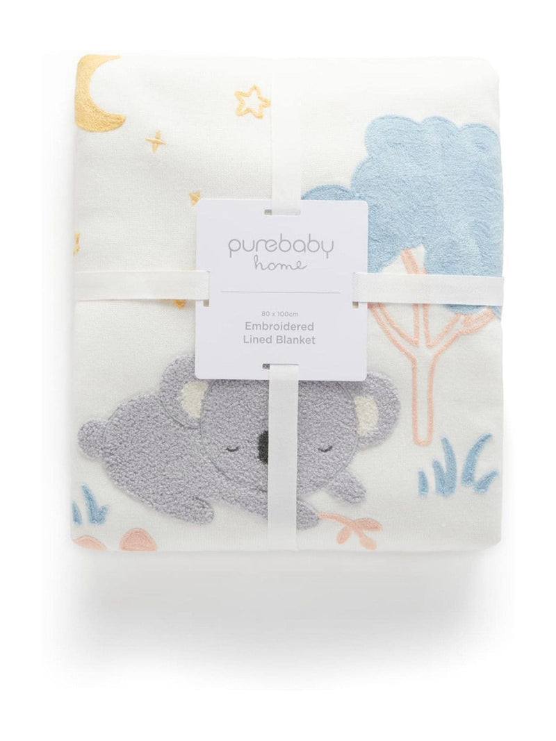 Purebaby embroidered lined baby blanket 80x100cm, UK version