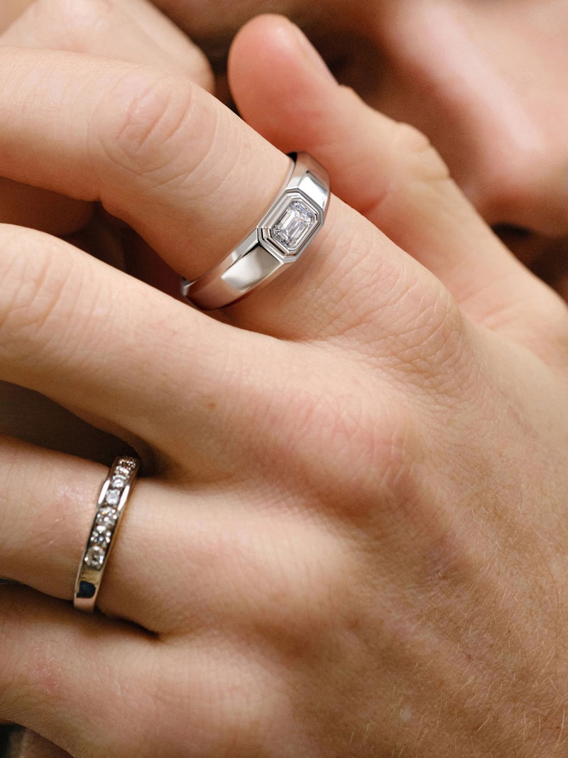 The Diamond Store White Men's 0.50ct Emerald Cut Lab Diamond Signet Ring in 9K White Gold