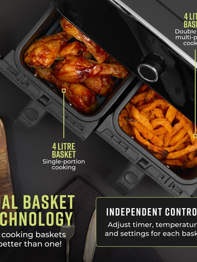 Tower Graphite 8L Dual Basket Air Fryer, imported from the UK