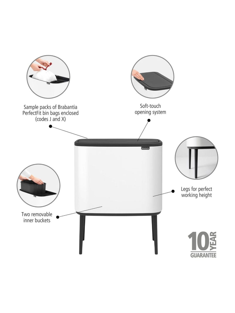 Brabantia White Bo Touch Bin 11 + 23L - British product