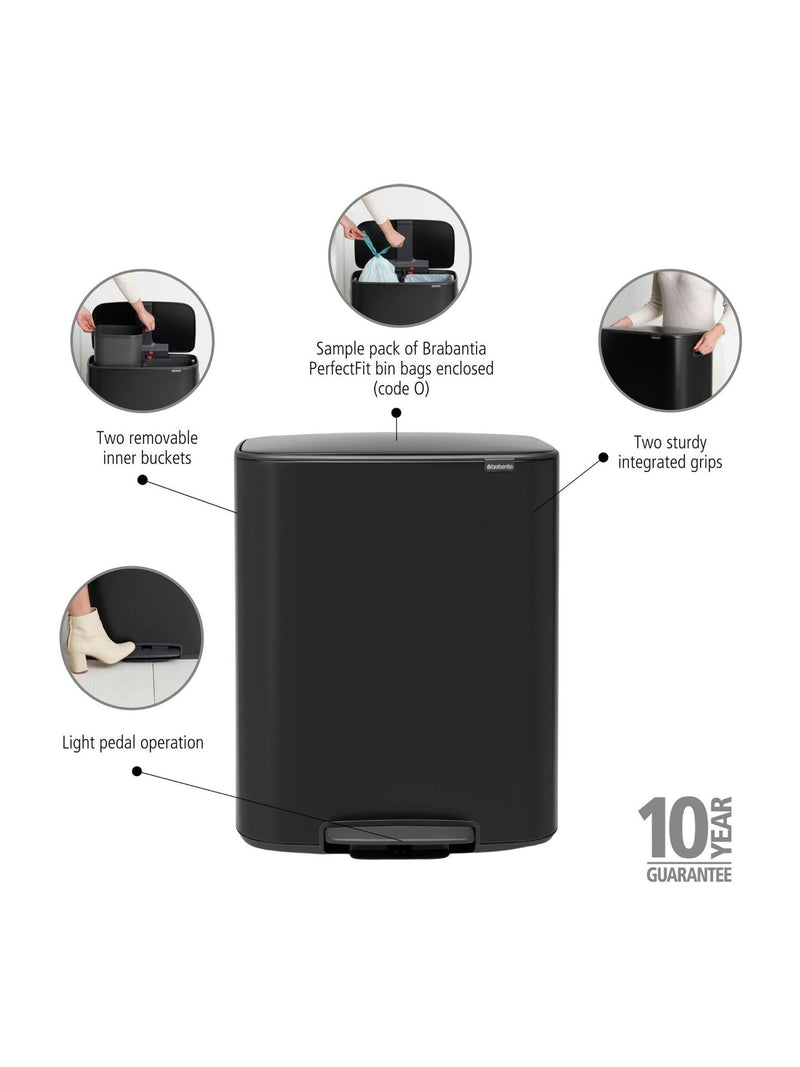 Brabantia pedal bin Matt Black 2x30L, imported from the UK
