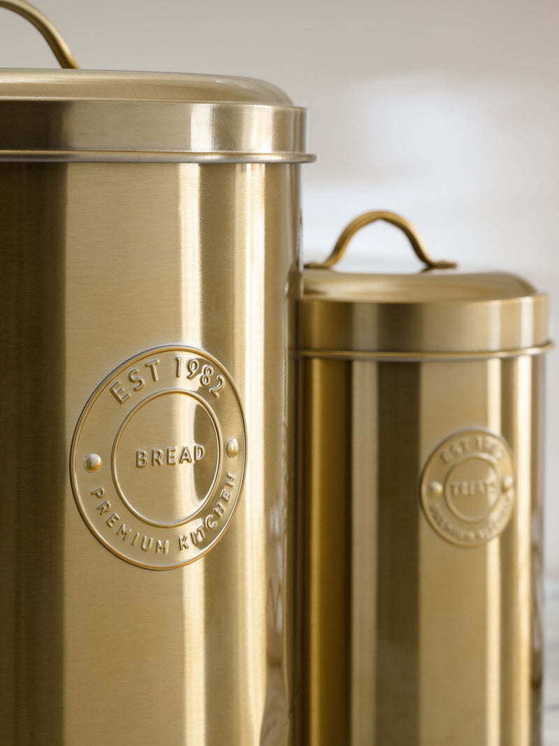 Gold badge bread bin and biscuit tin set, UK version