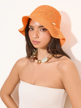 Next Lipsy Orange Straw Look Bucket Hat- Buy online at McGrocer