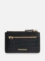 Next Whistles Black Croc Zip Top Card Holder Purse- Buy online at McGrocer