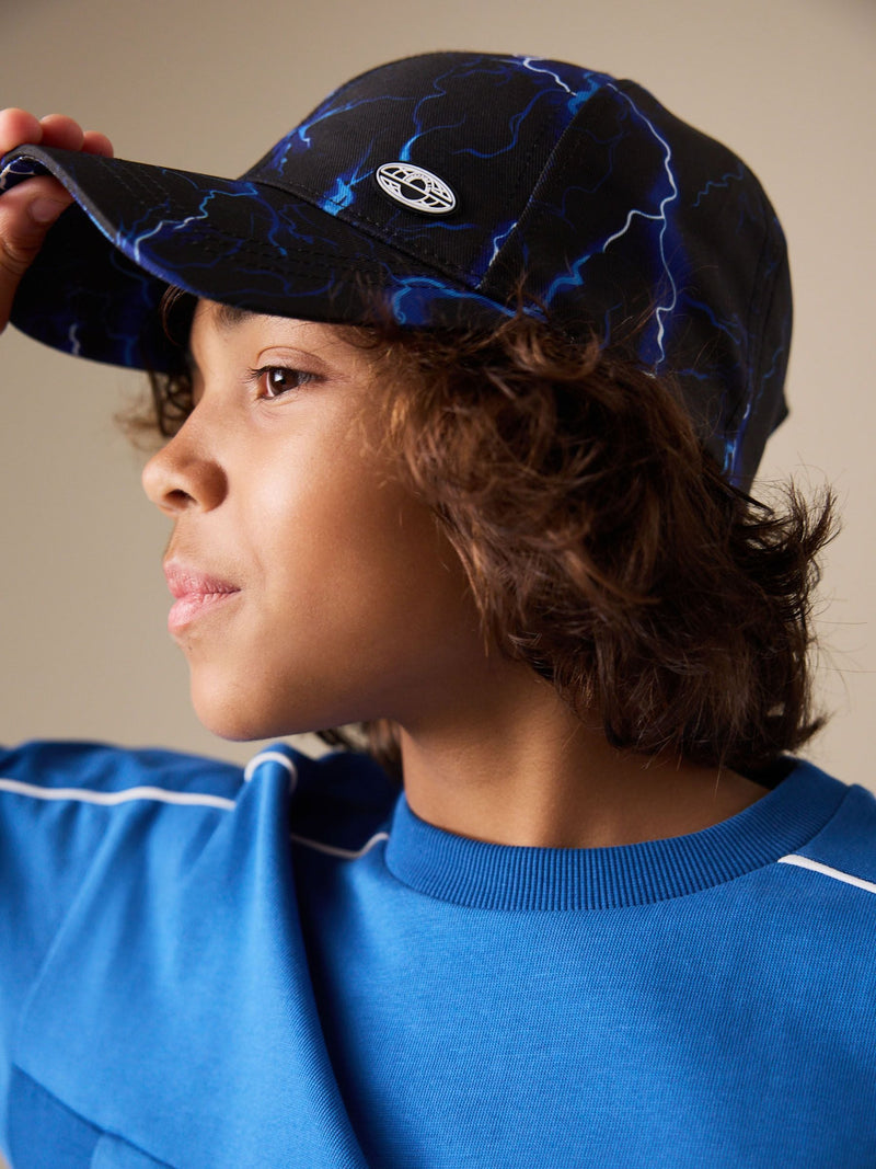 Baseball cap black and blue lightning bolt 3-16yrs, imported from the UK