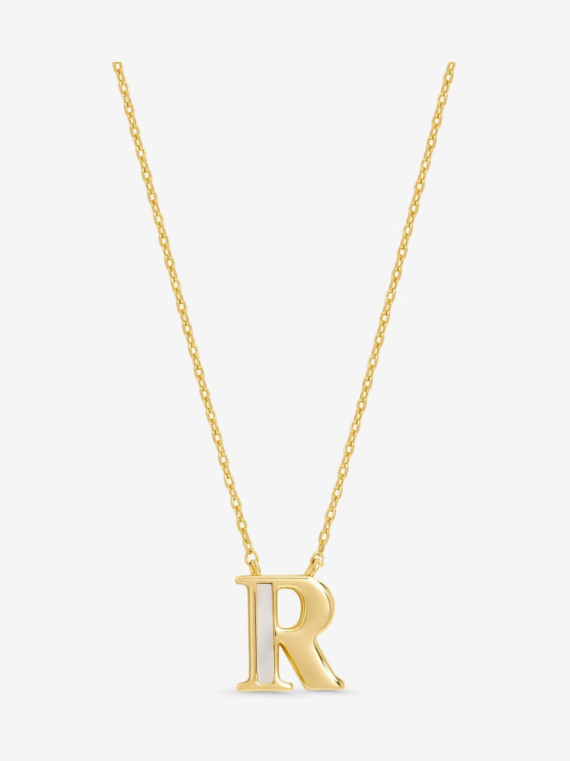 Inicio 14K gold plated mother of pearl initial pendant J, UK version