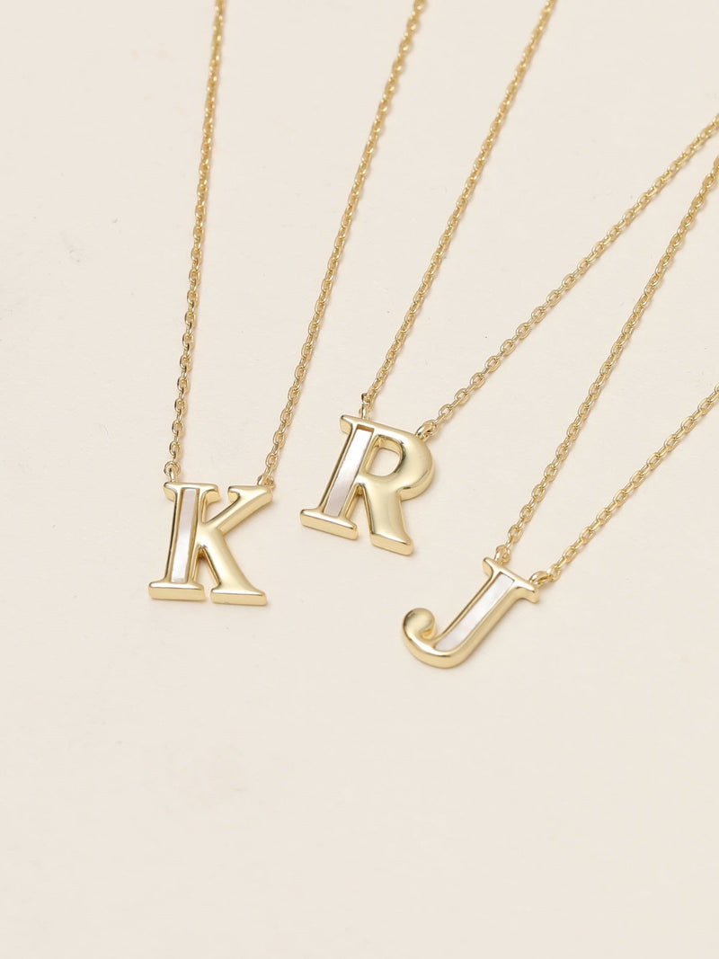 Inicio 14K gold plated mother of pearl initial pendant J, UK version