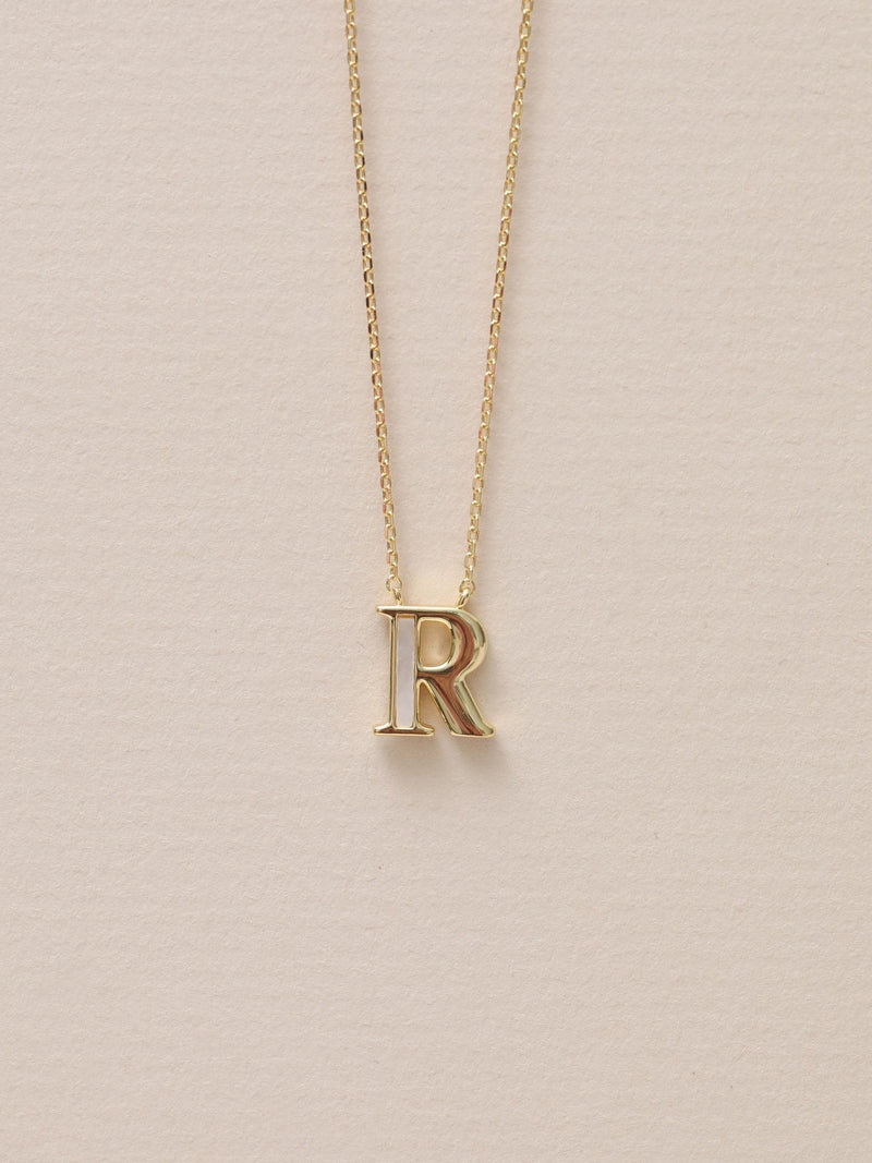 Inicio 14K gold plated mother of pearl initial pendant J, UK version