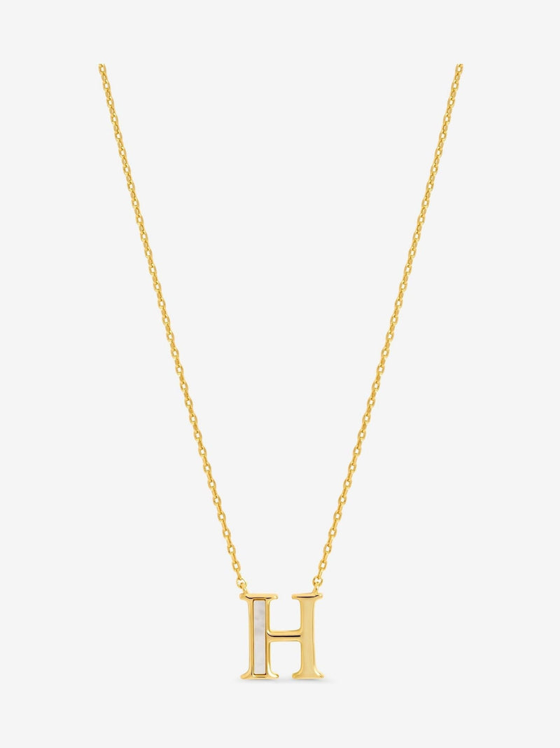 Inicio gold plated mother of pearl initial H jewelry pendant 10x15mm, UK version
