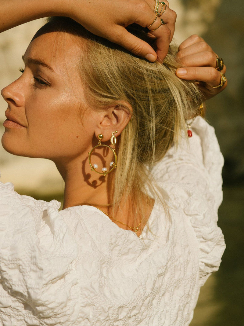 Aristea pearl and bead hoop earrings (British brand)