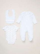Next Rock-A-Bye Baby Boutique Blue Baby Velour Sleepsuit Bodysuit and Bib Gift Set 3 Piece- Buy online at McGrocer