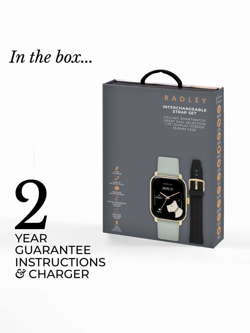 Radley Series 56 smart watch set with leather and silicone straps, imported from the UK