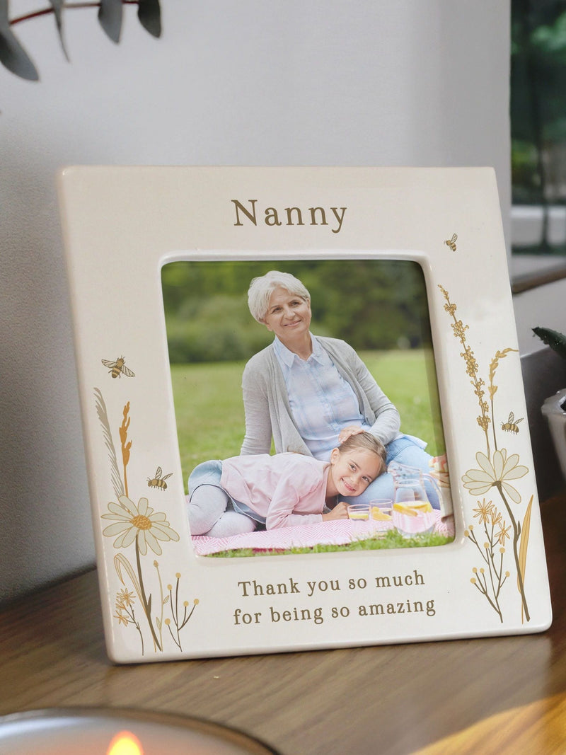 PMC Personalised Bees & Daisy Ceramic 4x4 Frame, imported from the UK