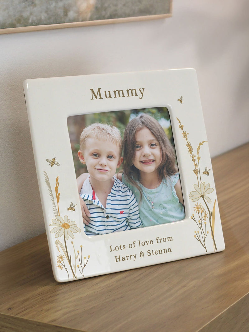 PMC Personalised Bees & Daisy Ceramic 4x4 Frame, imported from the UK