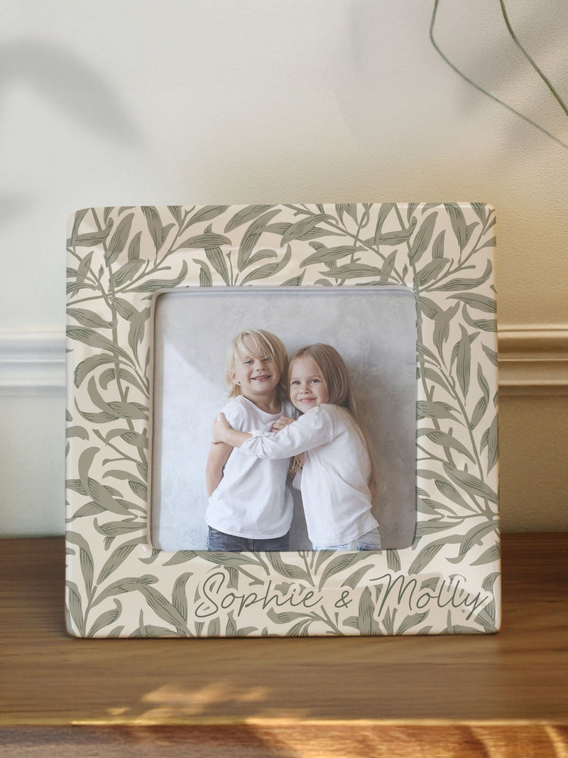 PMC Personalised Leaf Print Ceramic 4x4 Photo Frame, imported from the UK