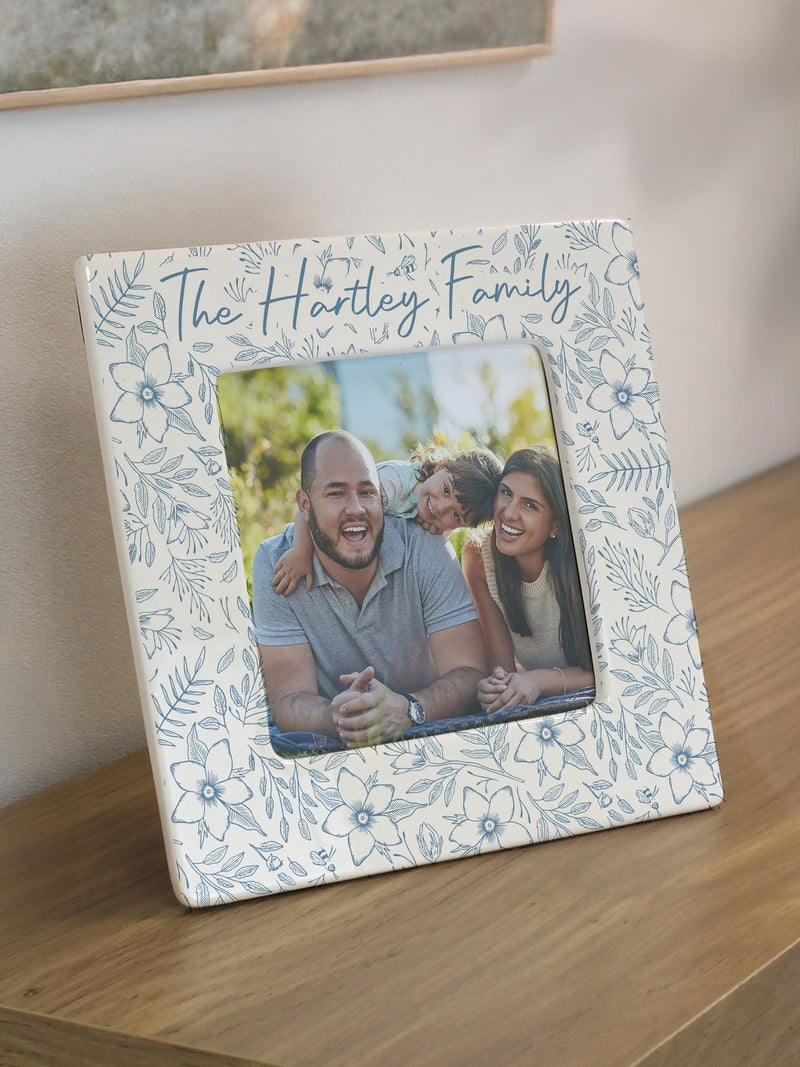 PMC blue floral ceramic 4x4 photo frame, imported from the UK