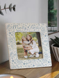 PMC blue floral ceramic 4x4 photo frame, imported from the UK