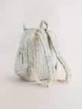 Floral blue ditsy cat backpack with quilted texture - British product