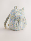 Floral blue ditsy cat backpack with quilted texture - British product