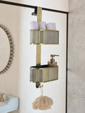 Gold ribbed shower caddy made from iron, imported from the UK