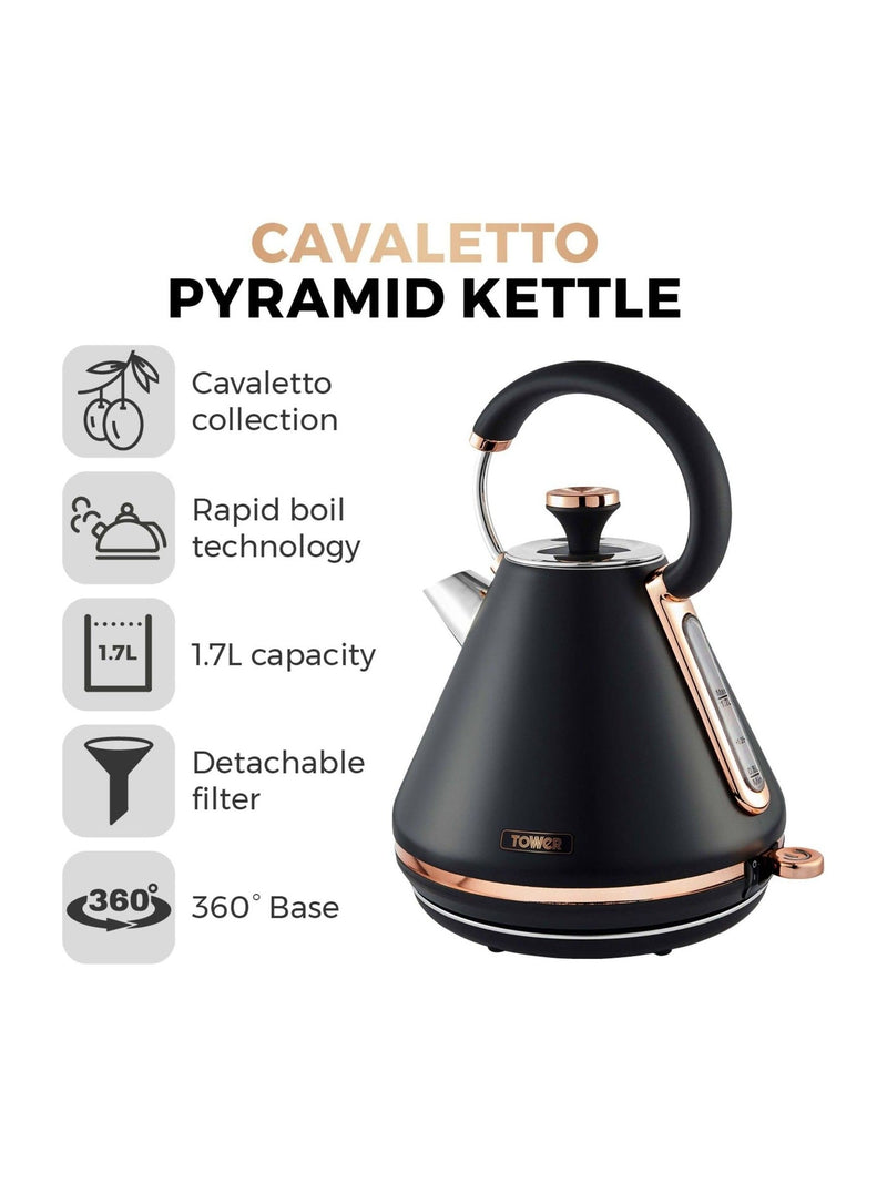 Tower Black Rose Gold Cavaletto Pyramid Kettle 1.7L (British brand)