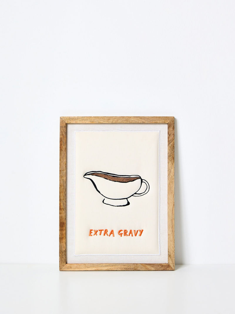 Oliver Bonas Cream Extra Gravy Embroidered Fabric Wall Art