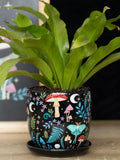 Something Different Black Dark Forest Print Ceramic Plant Pot with Saucer