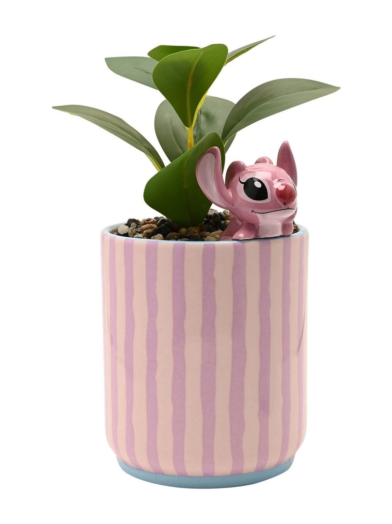 Widdop Disney Stitch planter pink ceramic with Angel figurine and faux plant (British brand)