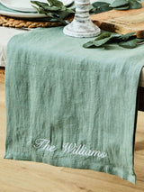 Next Made Yours Green Personalised Family Linen Table Runner in Rosemary- Buy online at McGrocer