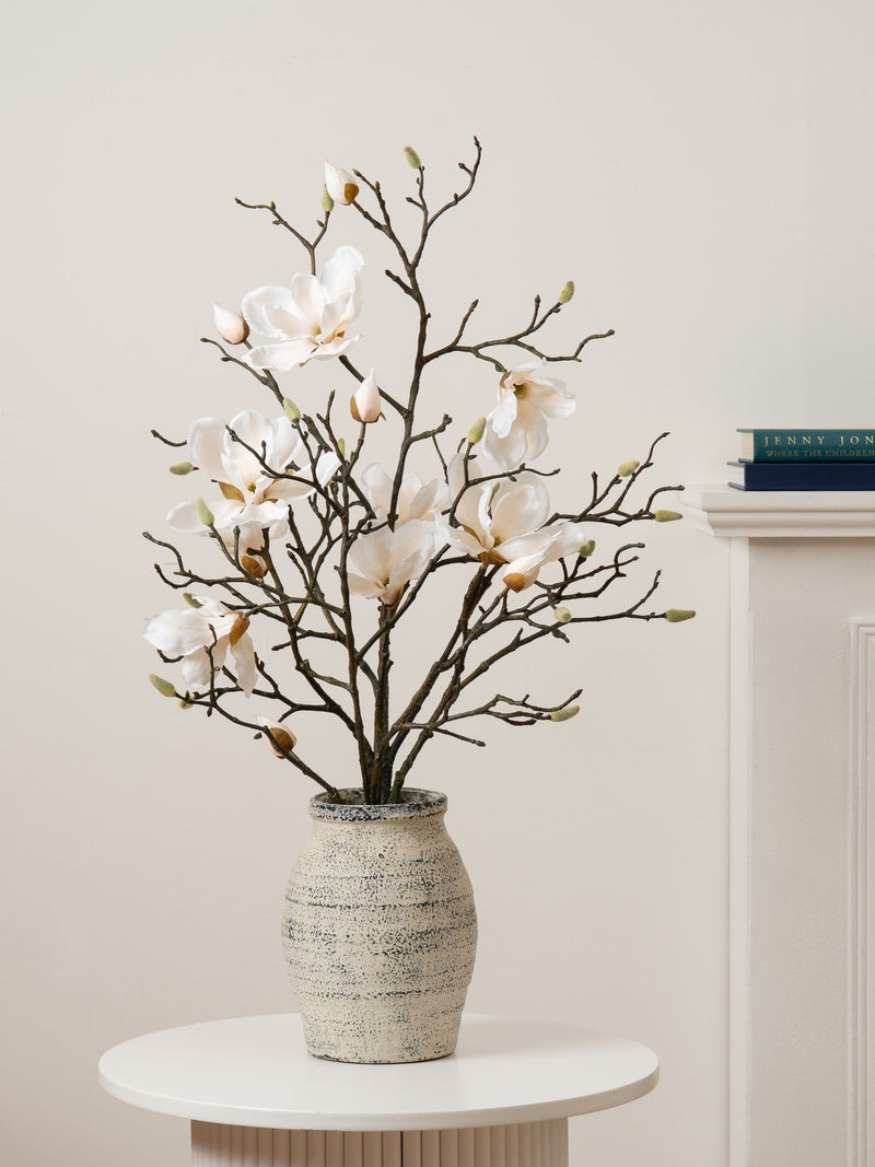 Scottish Everlastings white artificial magnolia arrangement 71cm, UK version
