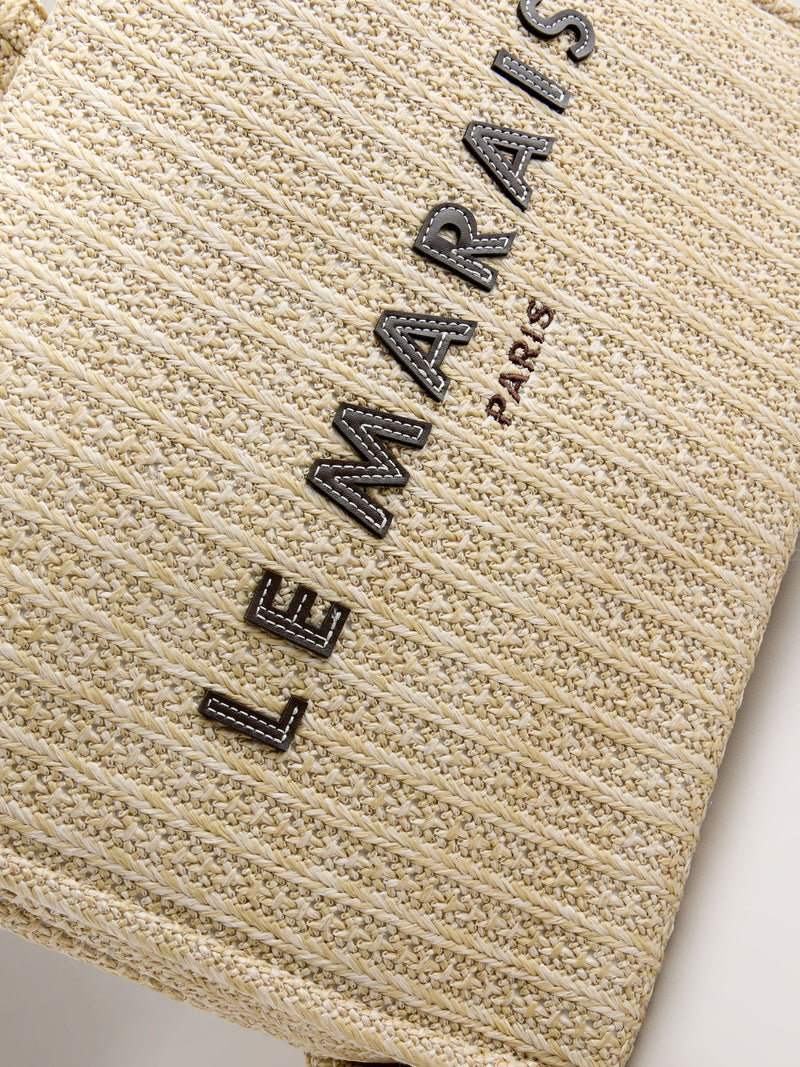 Canvas shoulder bag with raffia effect and Parisian embroidery (British brand)