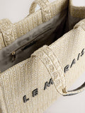 Canvas shoulder bag with raffia effect and Parisian embroidery (British brand)