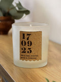 PMC personalised anniversary cork label candle jar 7.5cm, imported from the UK